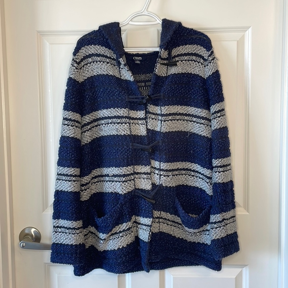 Chaps Dark Blue striped Sweater with Hood